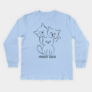 Monday morning - Exhausted cats Kids Long Sleeve T-Shirt